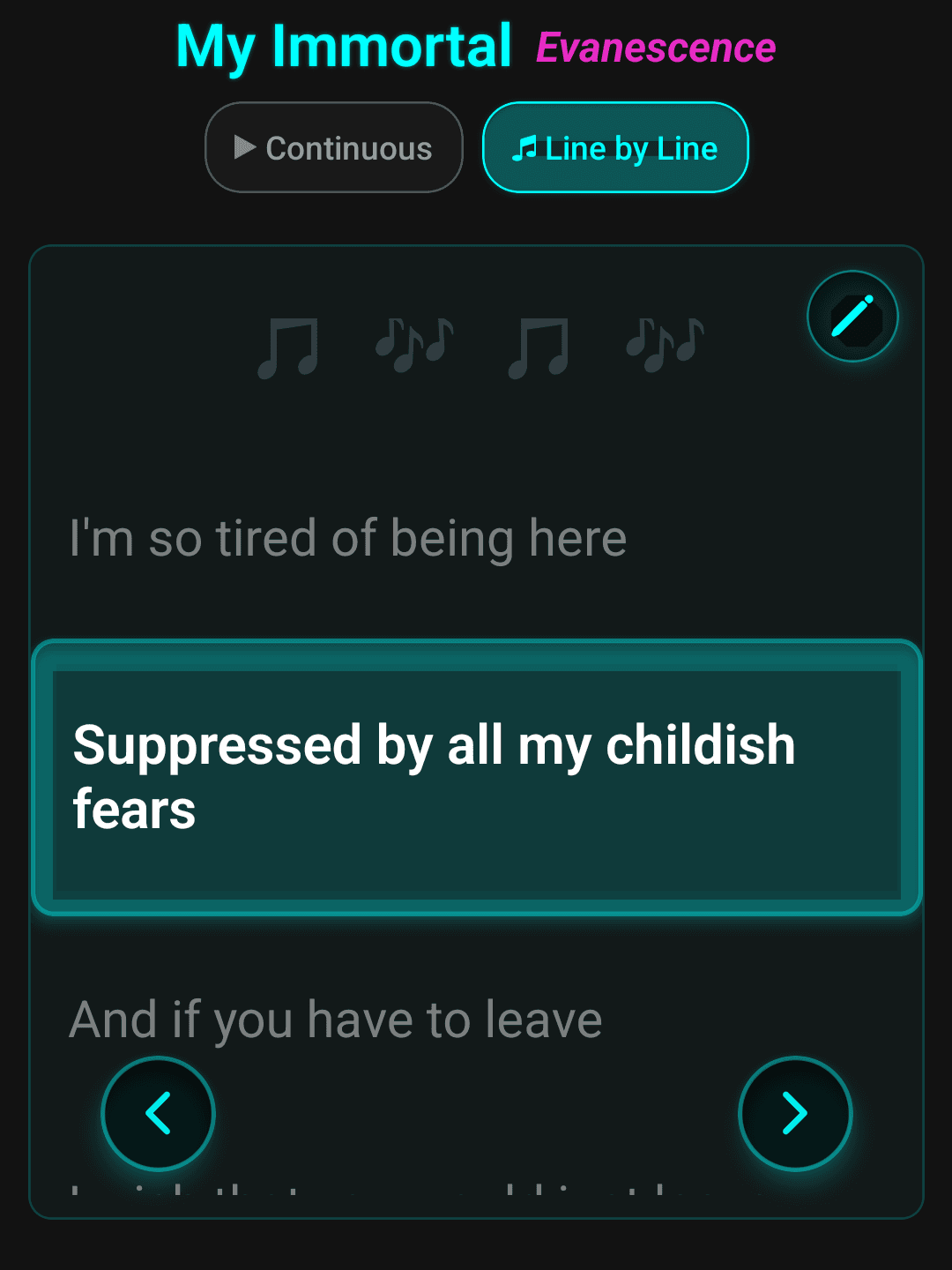 SingWithMe lyrics display with line highlighting