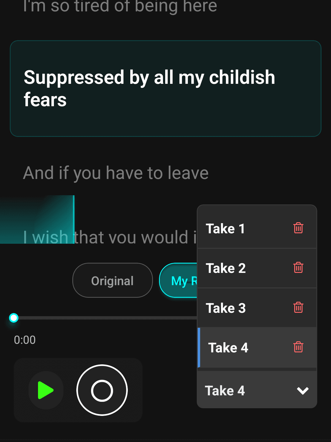 SingWithMe multiple recordings interface